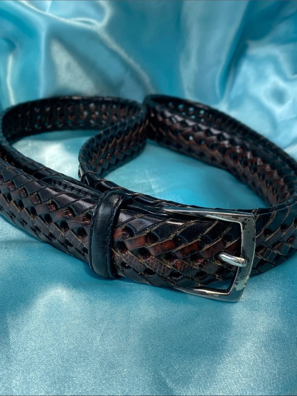 Vintage Brighton Woven Leather Men’s Belt Dark Brown